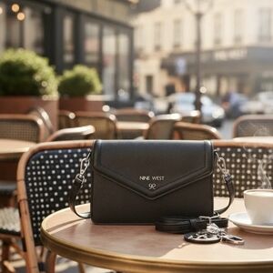 🔥New! NINE WEST ZANE II SLG Signature Black Crossbody Bag with Key Fob Set